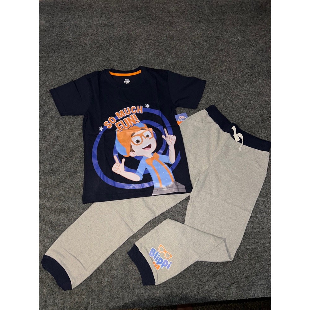 Blippi Kids Navy Blue Graphic Tee and Grey Jogger Pajama Set Size 8